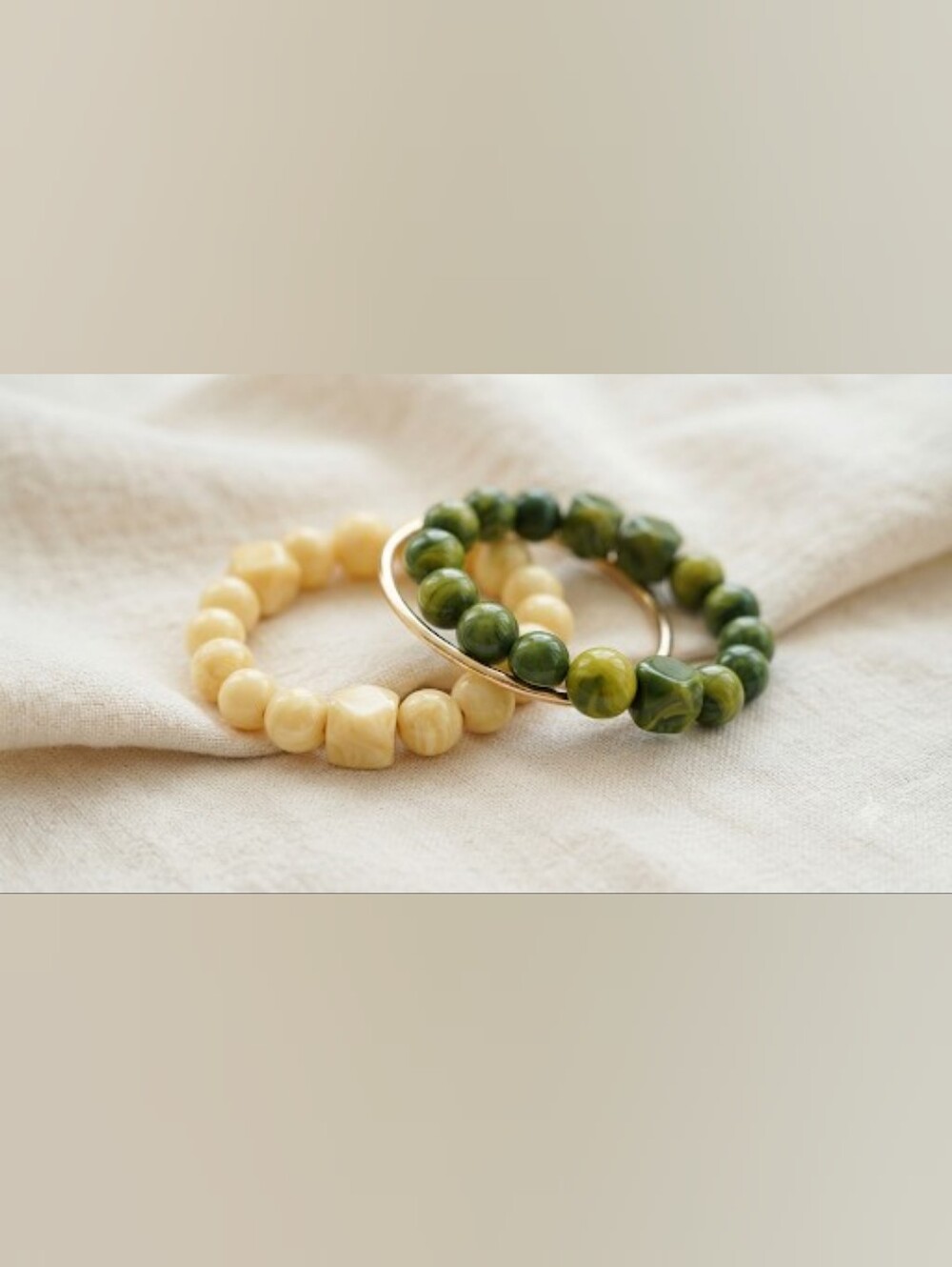 Stackable Green and Cream Beaded Bracelet Set